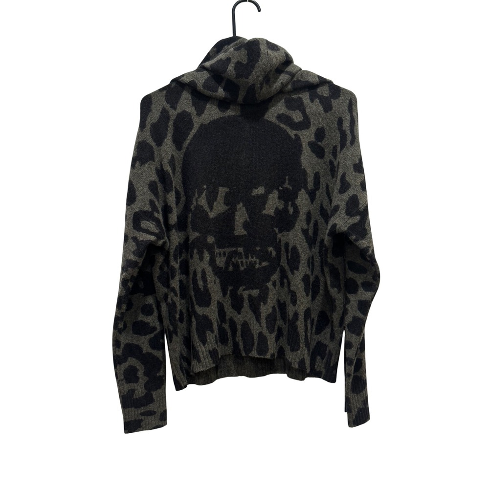 Skull Cashmere Hoodie Womens M Green Black Excellent Leopard Skull Back Graphic